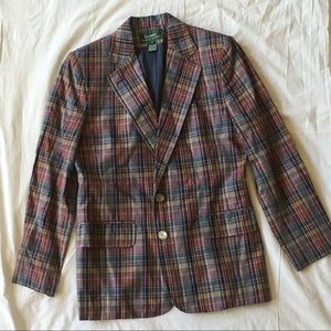 Ralph Lauren Linen Madras Plaid Blazer Size 10